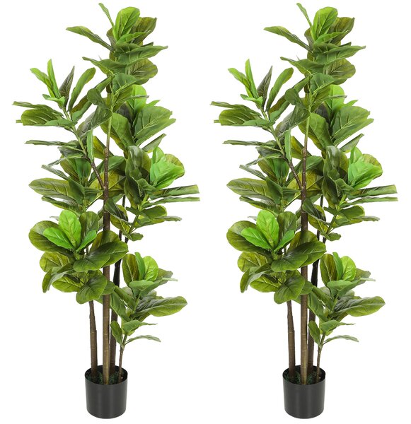 HOMCOM Set da 2 piante artificiali da interno 150 cm, ficus lyrata con vaso in cemento, verde | Aosom Italy
