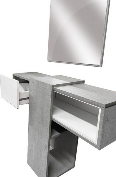Mobile da Ingresso Grigio Cemento Bianco Specchio Incluso un Ripiano 100x31x75h cm, Appendiabiti - Limbadi
