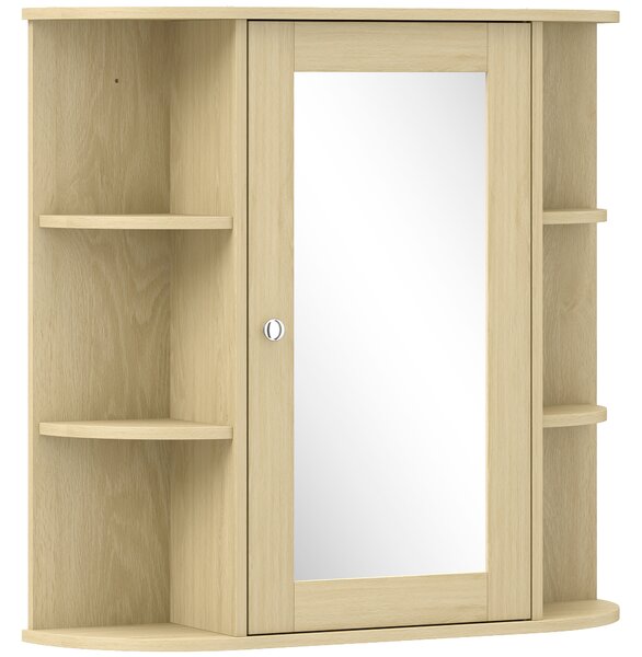 HOMCOM Armadio da Bagno con Specchio Armadio da Parete con Ripiani Aperti 66x17x63 cm Naturale | Aosom Italy