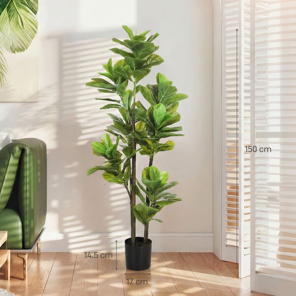 HOMCOM Set da 2 piante artificiali da interno 150 cm, ficus lyrata con vaso in cemento, verde | Aosom Italy