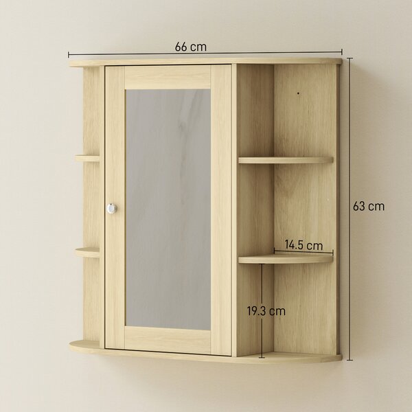 HOMCOM Armadio da Bagno con Specchio Armadio da Parete con Ripiani Aperti 66x17x63 cm Naturale | Aosom Italy