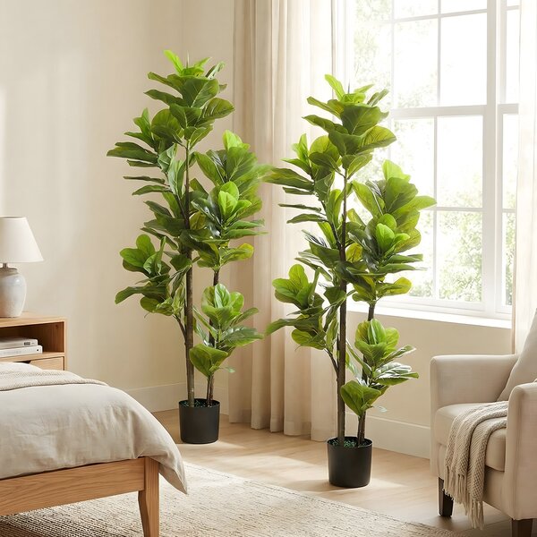 HOMCOM Set da 2 piante artificiali da interno 150 cm, ficus lyrata con vaso in cemento, verde | Aosom Italy
