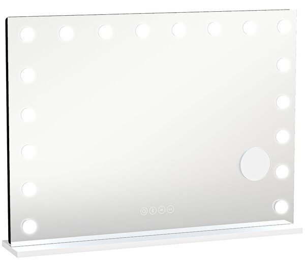 HOMCOM Specchio Hollywood per trucco con 18 lampade LED dimmerabili, 3 colori, luce RGB, altoparlante Bluetooth, ingrandimento 10x Bianco | Aosom Italy