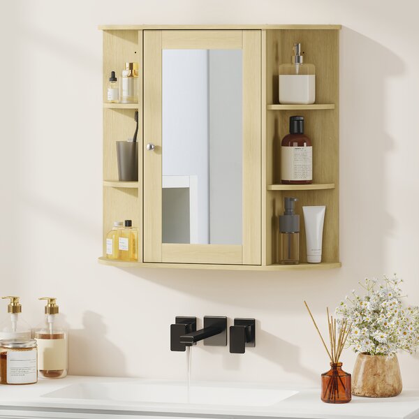 HOMCOM Armadio da Bagno con Specchio Armadio da Parete con Ripiani Aperti 66x17x63 cm Naturale | Aosom Italy
