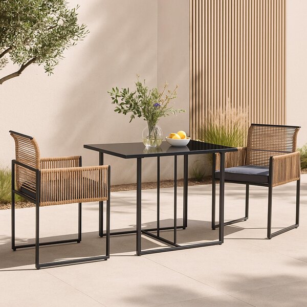 Set di mobili da giardino 'Accadia' 3 pezzi con cuscini Struttura in corda di vimini Struttura in metallo nero/marrone