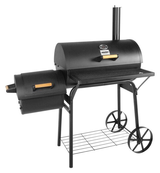 HECHT Carrello per barbecue a carbonella Sentinel con coperchio | 2 camere di combustione | termometro | alloggiamento in acciaio