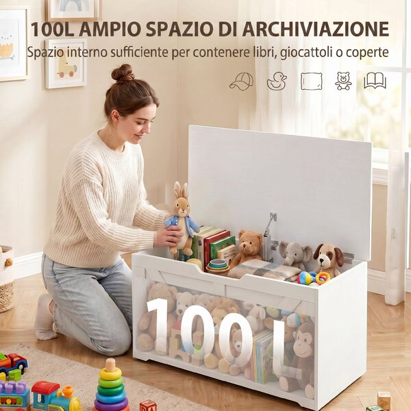 HOMCOM Cassapanca con Cerniera di Sicurezza e Presa a U, Portata 136 kg | Aosom Italy