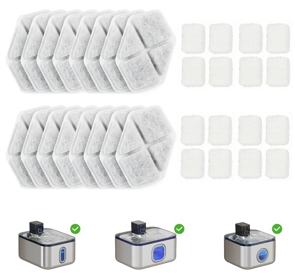 PawHut 16 pz Filtro Fontana Acqua Gatto, Dispenser d'Acqua Filtrata per Gatti e Cani, Sistema di Filtrazione Triplo, Bianco | Aosom Italy