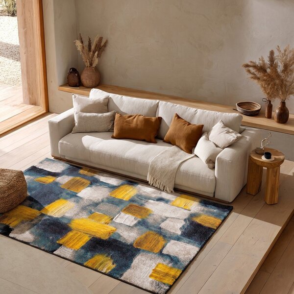 Tappeto blu e giallo , 140 x 200 cm Lienzo - Universal