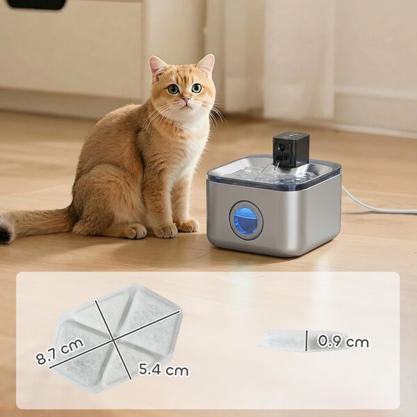 PawHut 16 pz Filtro Fontana Acqua Gatto, Dispenser d'Acqua Filtrata per Gatti e Cani, Sistema di Filtrazione Triplo, Bianco | Aosom Italy
