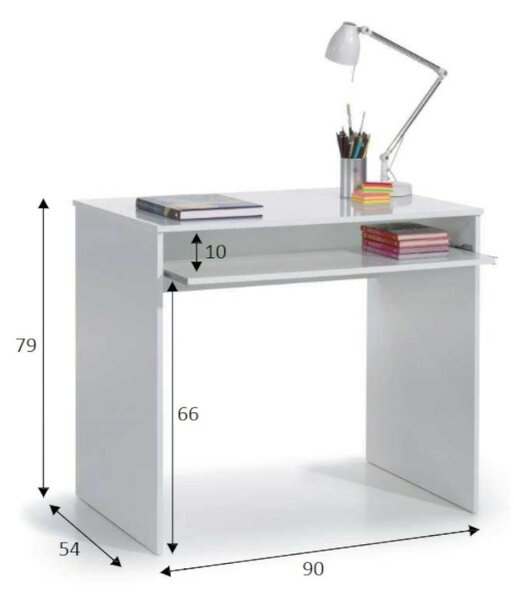 Scrivania Bianco un Ripiano Supporto pc 90x54x79h cm, Colore Ripiano Bianco - Ajeje