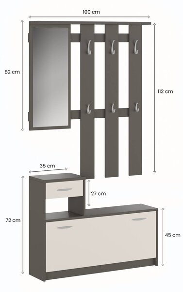 Mobile per ingresso sospeso con scarpiera beige e grigio 100x190h cm - Garolfo