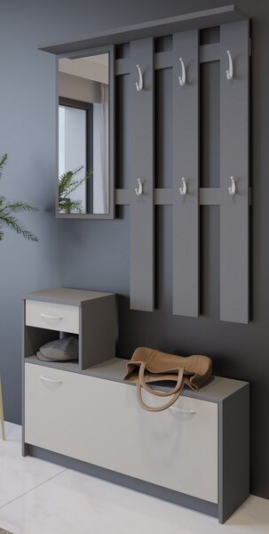 Mobile per ingresso sospeso con scarpiera beige e grigio 100x190h cm - Garolfo