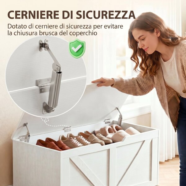 HOMCOM Cassapanca Contenitore 100 cm con 2 Cerniere di Sicurezza, Bianco Effetto Legno | Aosom Italy