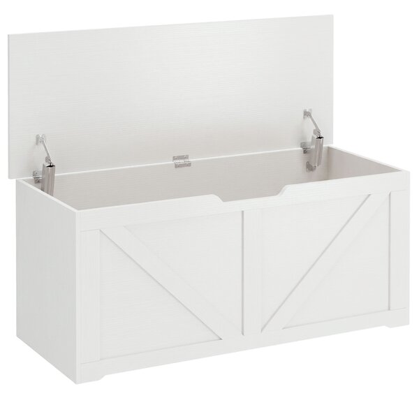 HOMCOM Cassapanca Contenitore 100 cm con 2 Cerniere di Sicurezza, Bianco Effetto Legno | Aosom Italy