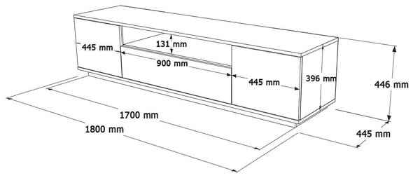 Mobile TV quercia e bianco 180x44x44h cm 3 ante - Asellina
