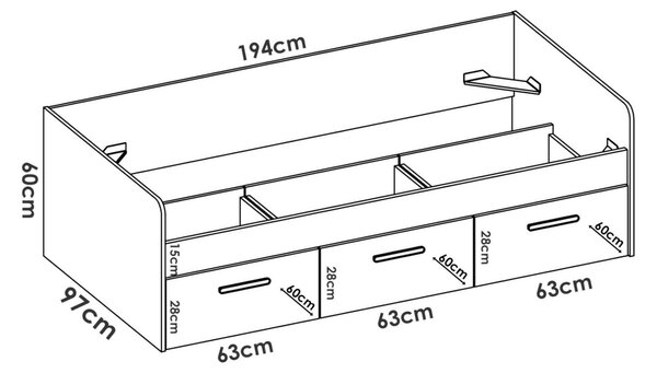 Letto bambini 3 cassetti 194x97cm bianco - Aco