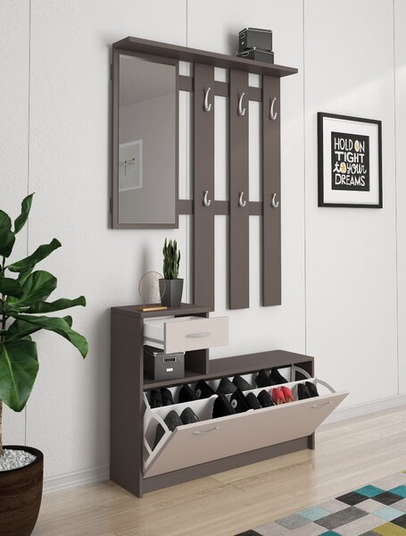 Mobile per ingresso sospeso con scarpiera beige e grigio 100x190h cm - Garolfo