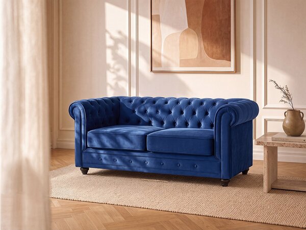 Divano 2 posti Velluto Blu reale - CHESTERFIELD