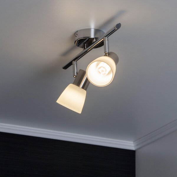 BRILLANTE tubo faretto LED Janna | faretto da soffitto senza tempo | 2 luci | metallo/vetro | ferro/cromo/bianco | teste orientabili | 2x E14 max 40 W