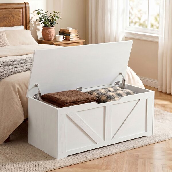HOMCOM Cassapanca Contenitore 100 cm con 2 Cerniere di Sicurezza, Bianco Effetto Legno | Aosom Italy