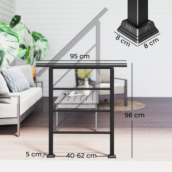 Outsunny Ringhiera per Scale 95 cm Corrimano per Scale con Kit di Installazione Angolo Regolabile per 1-3 Gradini Nero | Aosom Italy