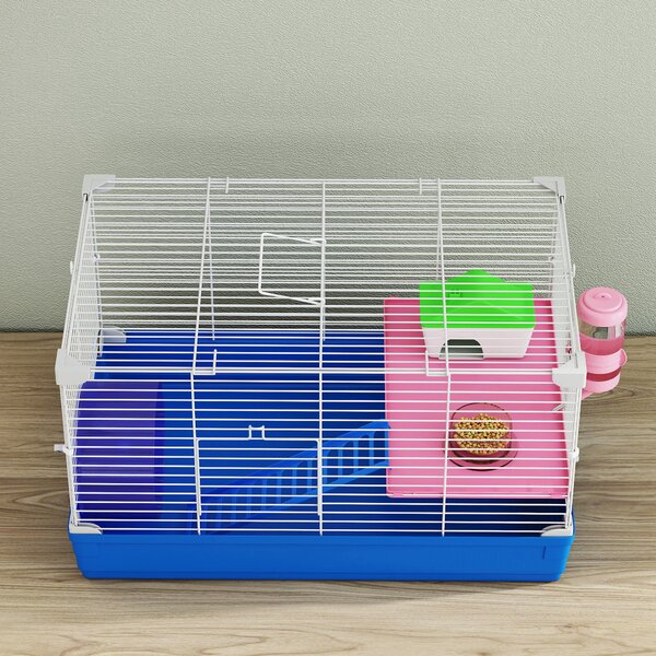 PawHut Gabbia per Criceti Casa per Roditori con Ruota per Esercizio Ciotola Abbeveratoio Casetta Rampe per Gerbilli 47x30x27 cm Blu | Aosom Italy