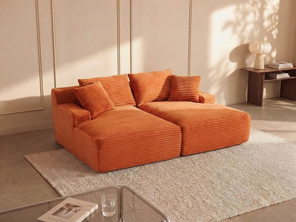 Divano 3 posti comfort con seduta profonda in velluto a coste grosse terracotta - DONILIA