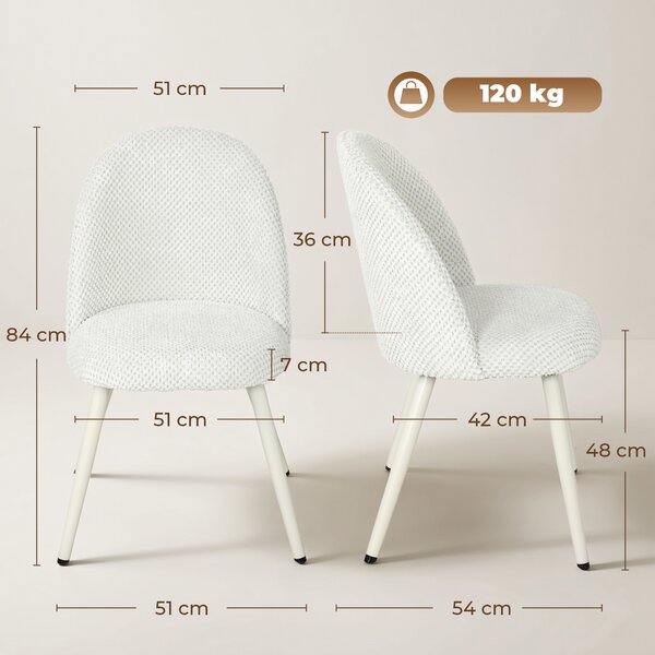 HOMCOM Set 2 Sedie da Pranzo in Velluto, Seduta Imbottita, Bianco | Aosom Italy