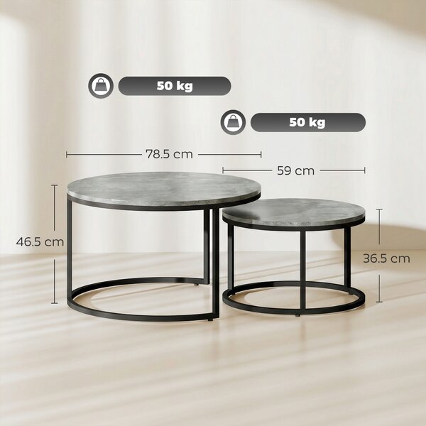 HOMCOM Set moderno di 2 tavolini da caffè, tavolini impilabili con struttura metallica per soggiorno, camera, ufficio, Grigio | Aosom Italy