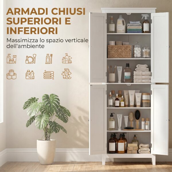 HOMCOM Mobile Bagno Alto 170 cm da Terra con Ripiani Regolabili | Aosom Italy