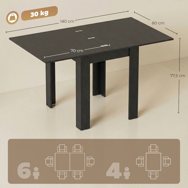 HOMCOM Tavolo da Pranzo Allungabile per 4-6 Persone in Legno e Acciaio, 140x80x77.5 cm, Nero | Aosom Italy