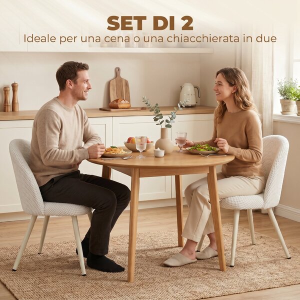 HOMCOM Set 2 Sedie da Pranzo in Velluto, Seduta Imbottita, Bianco | Aosom Italy
