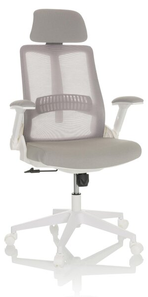 Sedia da ufficio VENDO W, grigia, in tessuto/rete, con braccioli pieghevoli, ergonomica