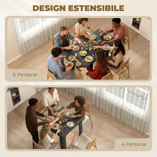 HOMCOM Tavolo da Pranzo Allungabile per 4-6 Persone in Legno e Acciaio, 140x80x77.5 cm, Nero | Aosom Italy