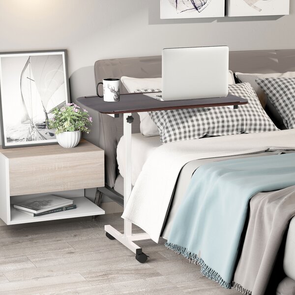 HOMCOM Tavolino Ausiliario con Ruote per Divano e Letto Altezza Regolabile e Struttura in Acciaio 77x40x76-100 cm Noce Scuro | Aosom Italy