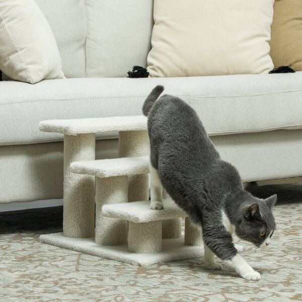 Scala per Cani e Gatti 45x35x34 cm a 3 Gradini con Rivestimento in Peluche Beige