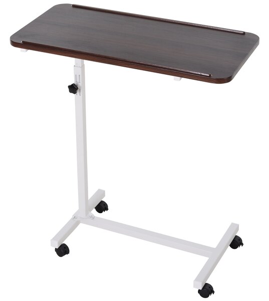 HOMCOM Tavolino Ausiliario con Ruote per Divano e Letto Altezza Regolabile e Struttura in Acciaio 77x40x76-100 cm Noce Scuro | Aosom Italy