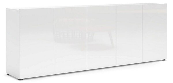 Credenza larga bianco lucida 225x38x79h cm 5 ante - Macaria