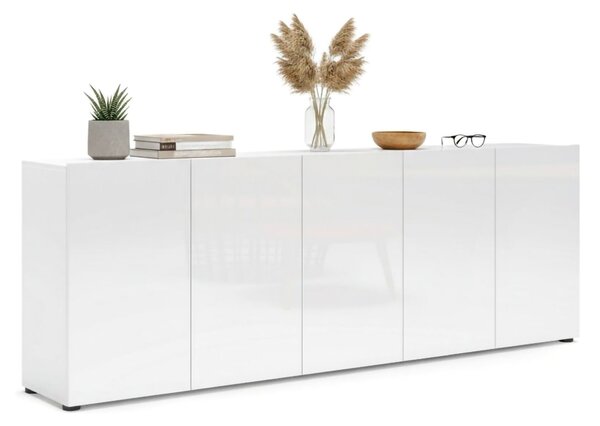 Credenza larga bianco lucida 225x38x79h cm 5 ante - Macaria