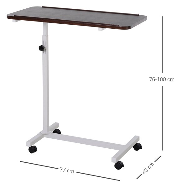 HOMCOM Tavolino Ausiliario con Ruote per Divano e Letto Altezza Regolabile e Struttura in Acciaio 77x40x76-100 cm Noce Scuro | Aosom Italy