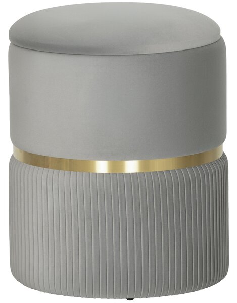 HOMCOM Pouf contenitore rotondo, pouf rivestito in velluto con coperchio rimovibile, seduta imbottita e spazio nascosto, Grigio chiaro | Aosom Italy