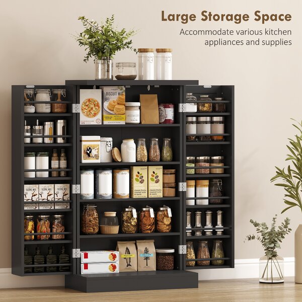 HOMCOM Armadio da Cucina con 5 Ripiani Centrali e 2 Ripiani Laterali a 6 Livelli, in MDF, 60x30x104 cm, Nero | Aosom Italy
