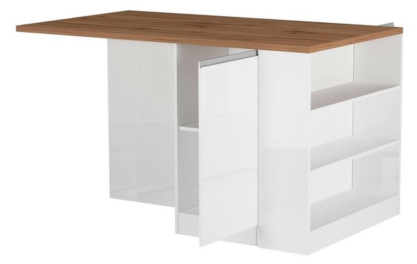 Isola cucina moderna per open space 160x90x90h cm bianca lucida e rovere - Abern