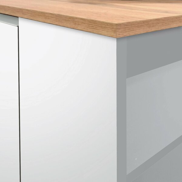 Isola cucina moderna per open space 160x90x90h cm bianca lucida e rovere - Abern