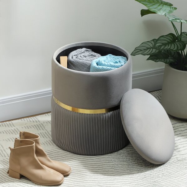 HOMCOM Pouf contenitore rotondo, pouf rivestito in velluto con coperchio rimovibile, seduta imbottita e spazio nascosto, Grigio chiaro | Aosom Italy