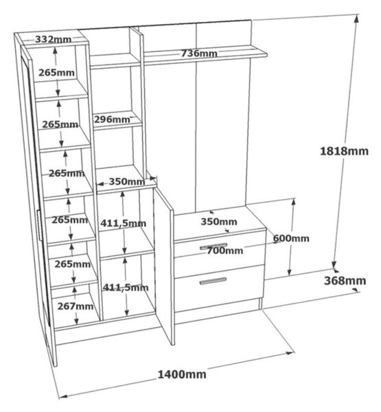 Mobile da ingresso porta scarpe 4 ante quercia e antracite 140x181h cm - Anumali