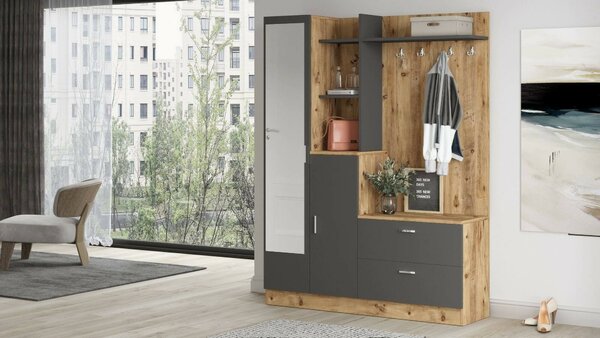 Mobile da ingresso porta scarpe 4 ante quercia e antracite 140x181h cm - Anumali