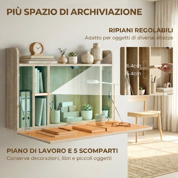 HOMCOM Scrivania da Parete, Tavolo Pieghevole con Ripiani Salvaspazio per Casa e Ufficio, 77 x 20 x 51 cm | Aosom Italy