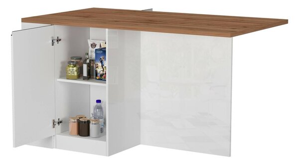 Isola cucina moderna per open space 160x90x90h cm bianca lucida e rovere - Abern